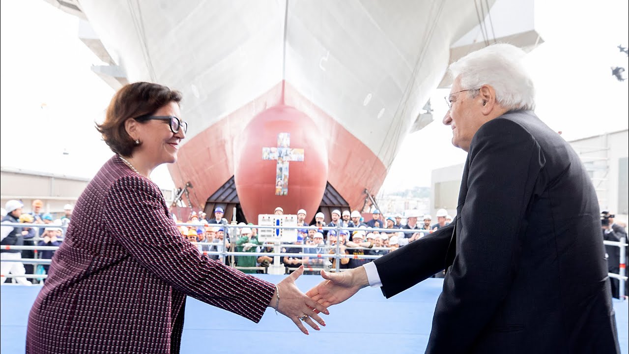 Mattarella alla cerimonia di varo della nave Landing Helicopter dock 