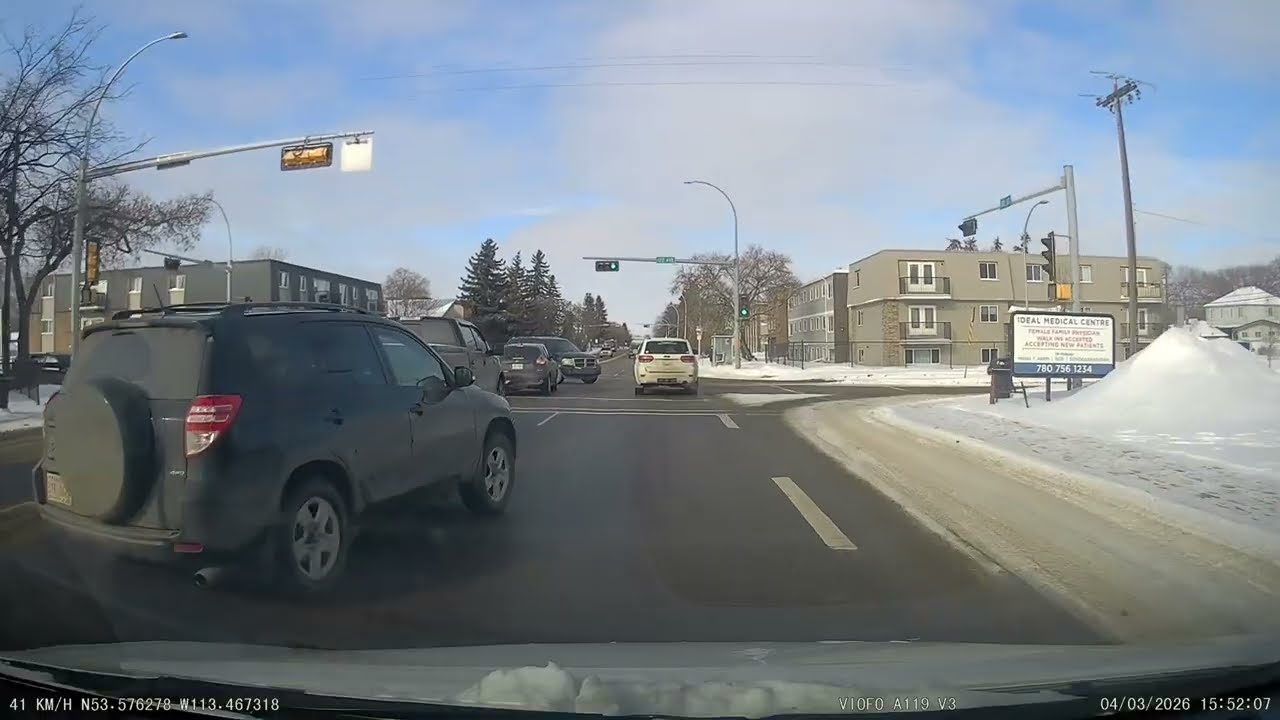Footage captures a traffic accident that Mar 4, 2026, at intersection of 122 Avenue and 82 Street.