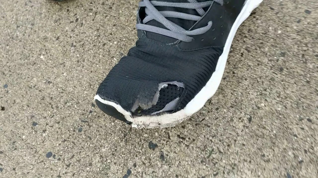 Morning Walk Wearing Loose Trashed Under Armour Running Shoes With Broken Laces