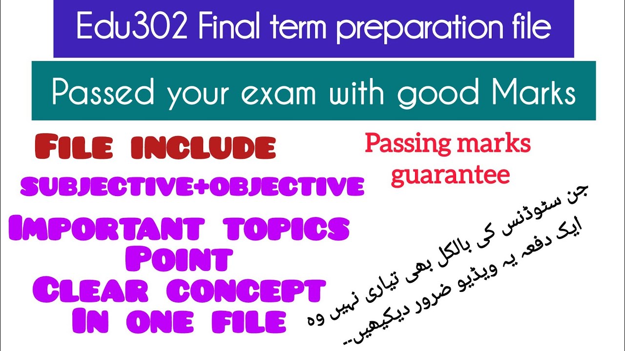 Edu302 final term preparation/solved file with subjective +objective/complete preparation only 1 day