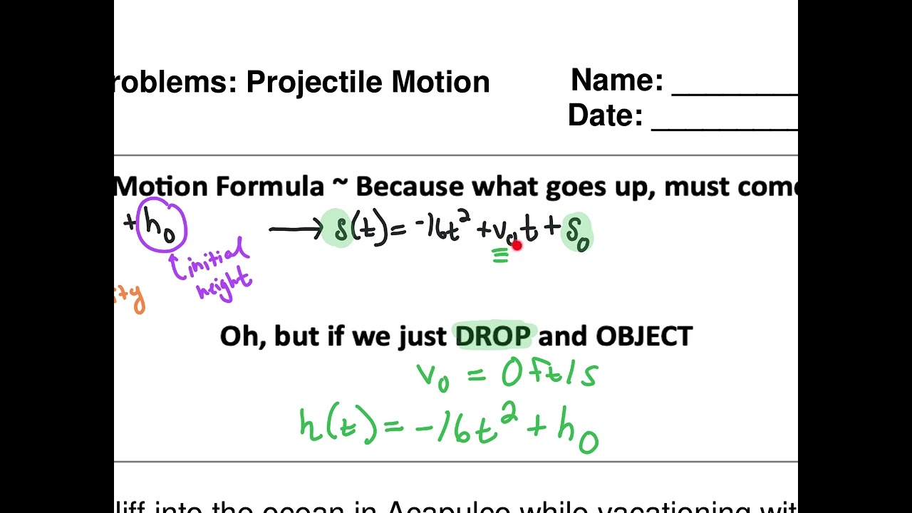 Quadratic Application Problems - Projectile Motion + SOLUTIONS