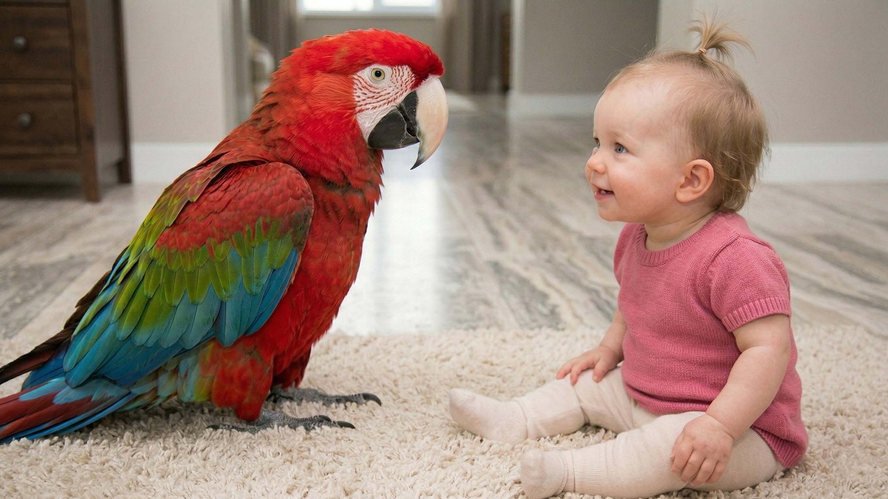 Baby Meets A Talking Parrot… Cutest Moment Ever😂