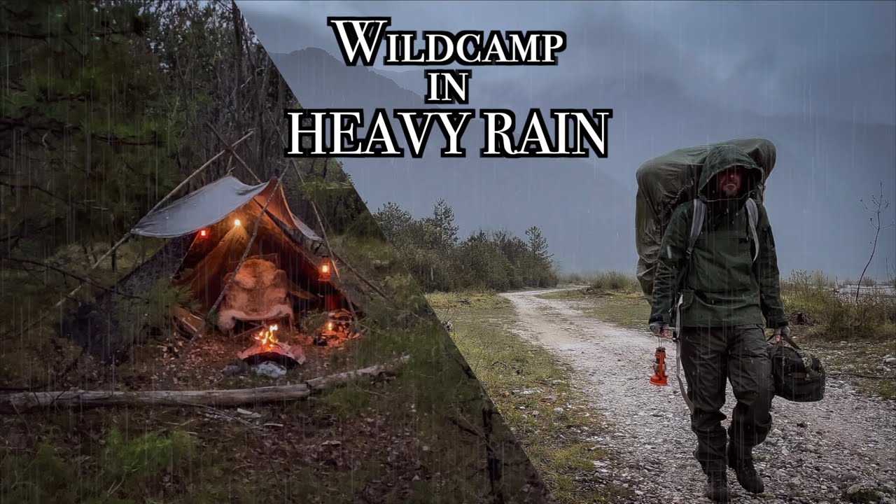 24h Wildcamp in HEAVY RAIN 🌧⚡️/ Zeltbahn, Knäppeltelt, Fjällräven - Gyro, Campfire Cooking, ASMR