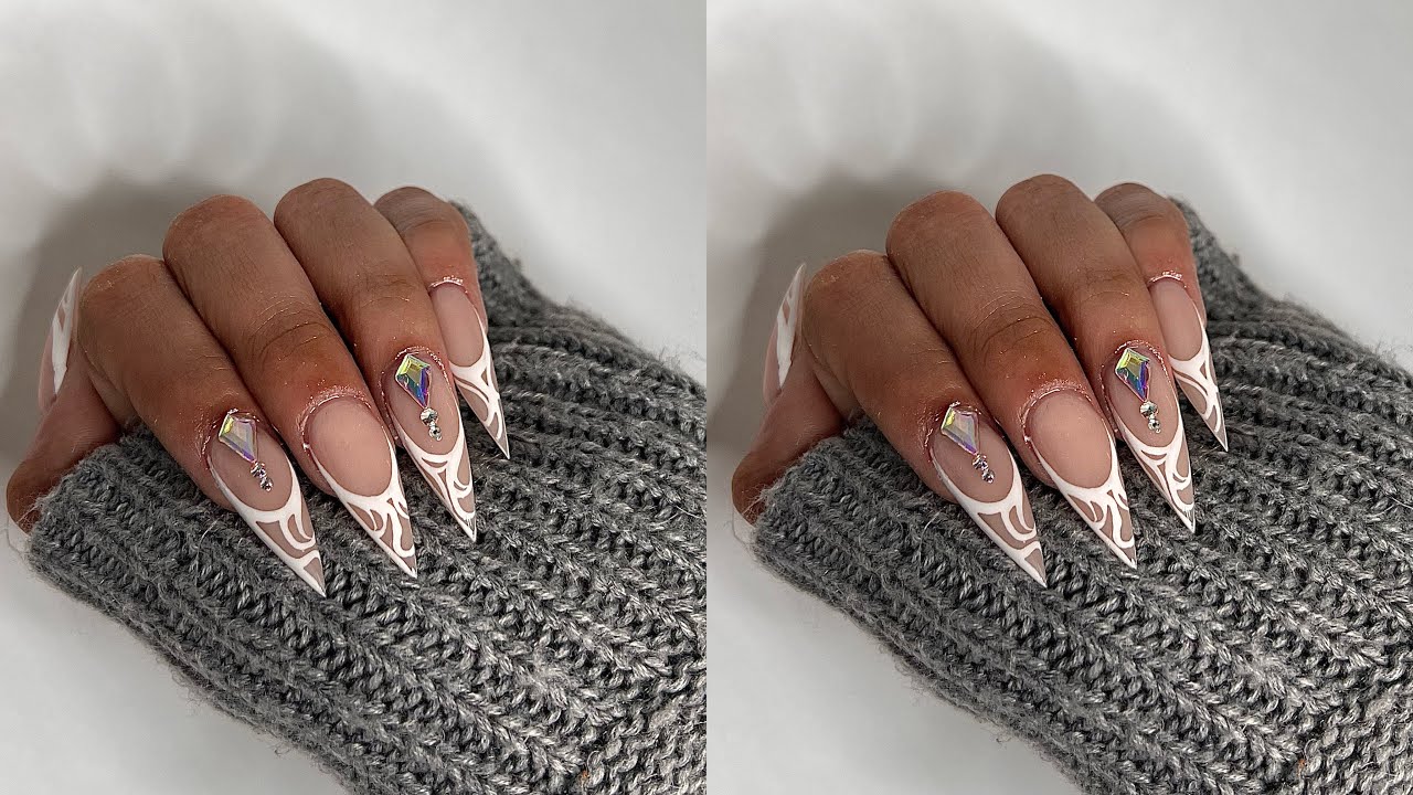 HOW TO SHAPE STILETTO NAILS | FRENCH TIP ABSTRACT NAIL ART | KAYSKLAWSS
