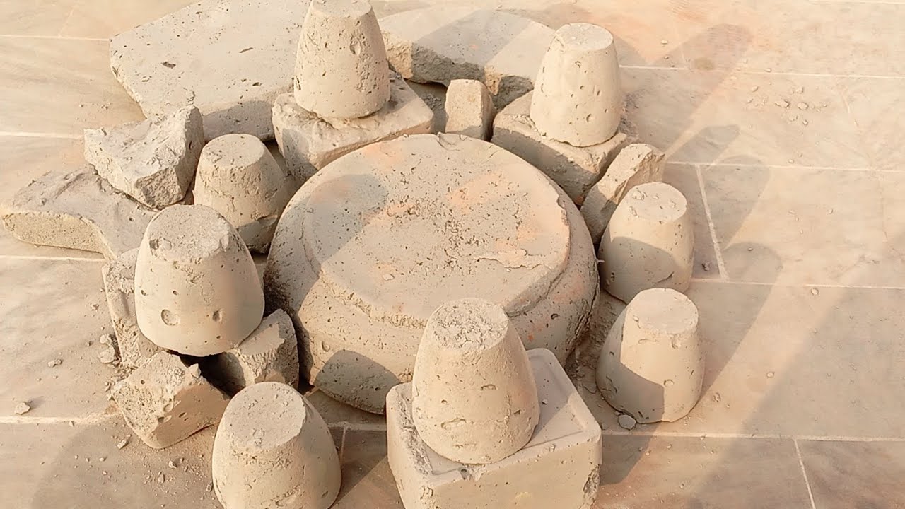Reuse cement gilas sheps in chenks crumbling in floor oddly satisfying sound