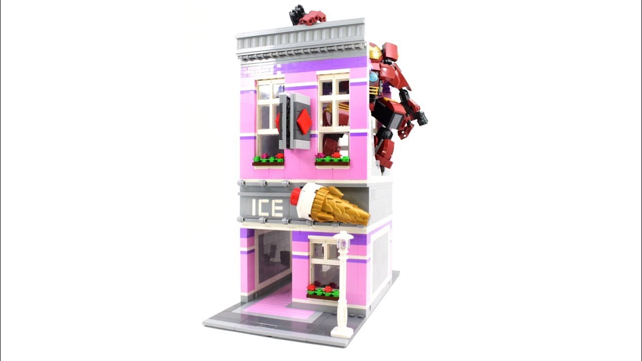 LEGO Modular-Compatible Ice Cream Shop + Hulkbuster Crash MOC (Wait... What?)