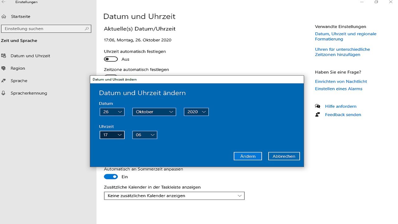 Windows 10 Uhrzeit am PC Laptop einstellen - Uhr &auml;ndern Sommerzeit Winterzeit umstellen Zeit stellen