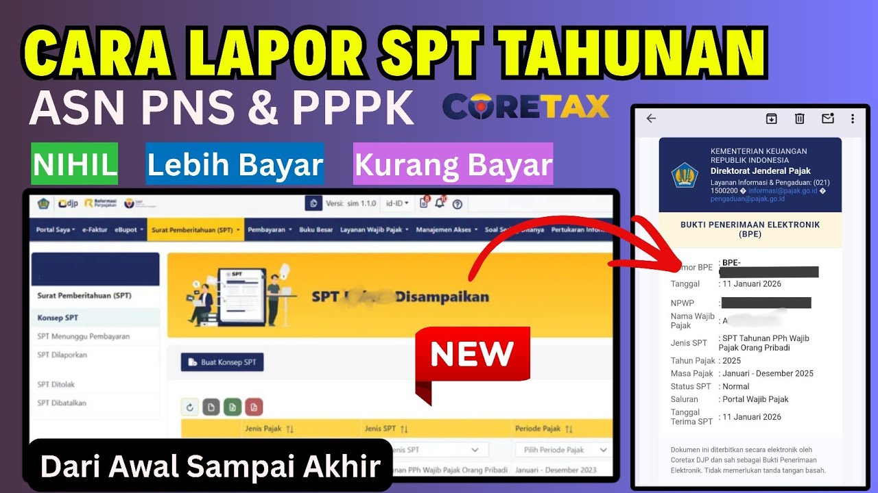 FULL Cara lapor SPT Tahunan ASN Nihil, Lebih bayar & Kurang bayar di coretax 100% Berhasil