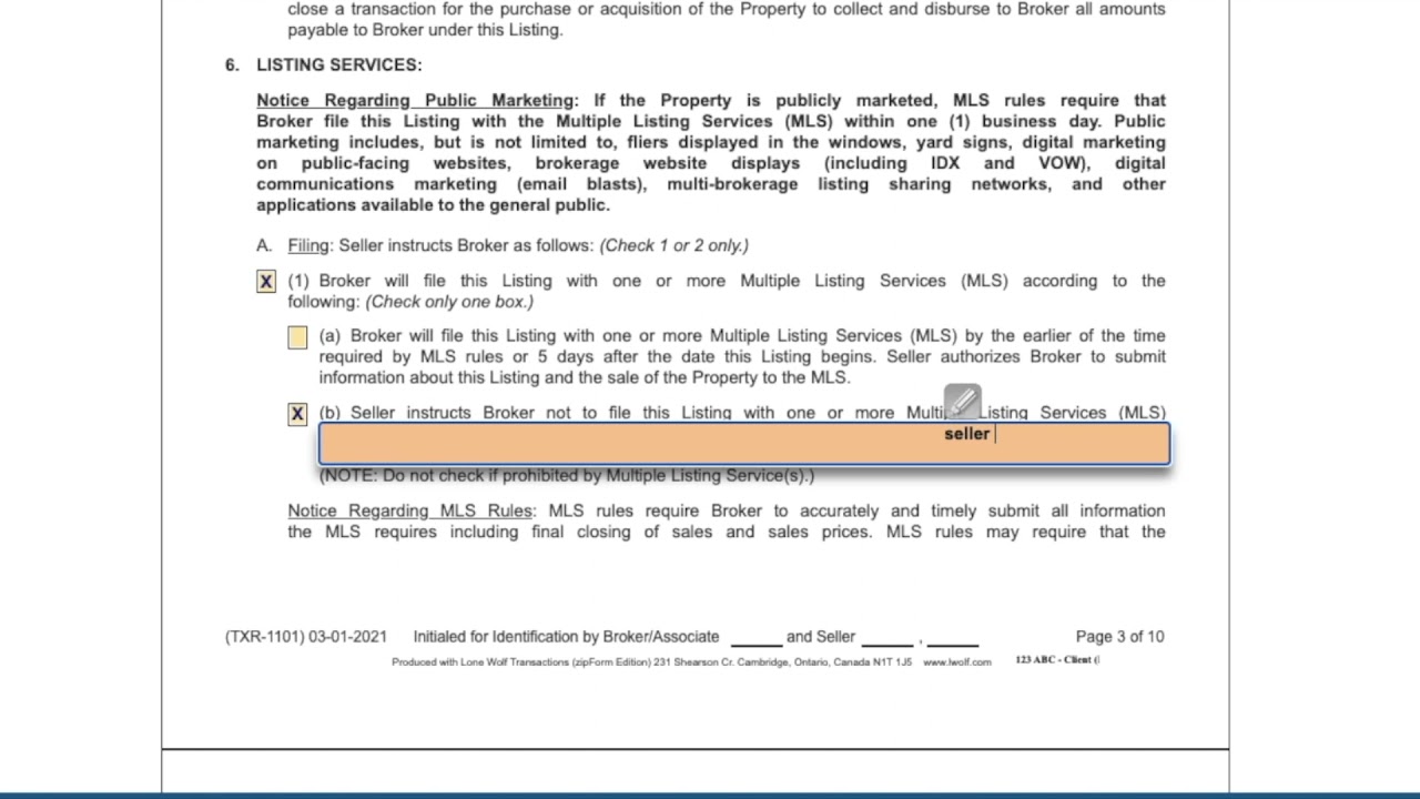 Listing Agreement   Exclusive Right to Sell