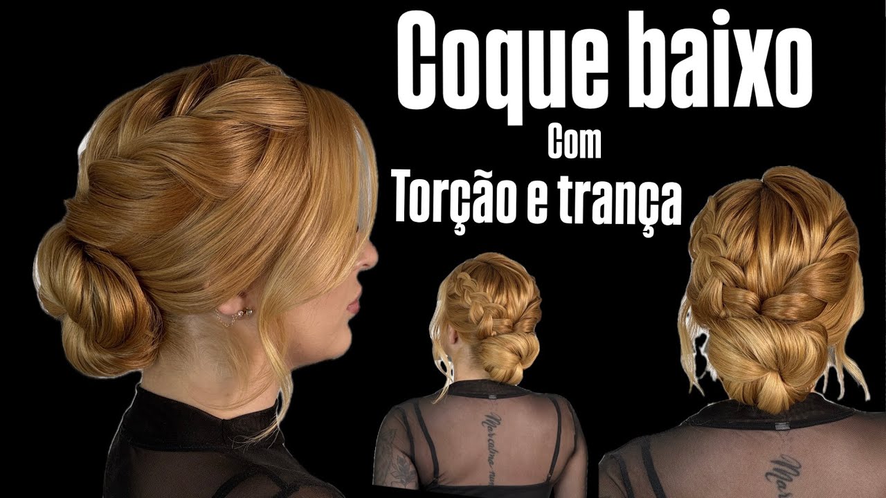 Passo a passo desse coque baixo com torção e trança 