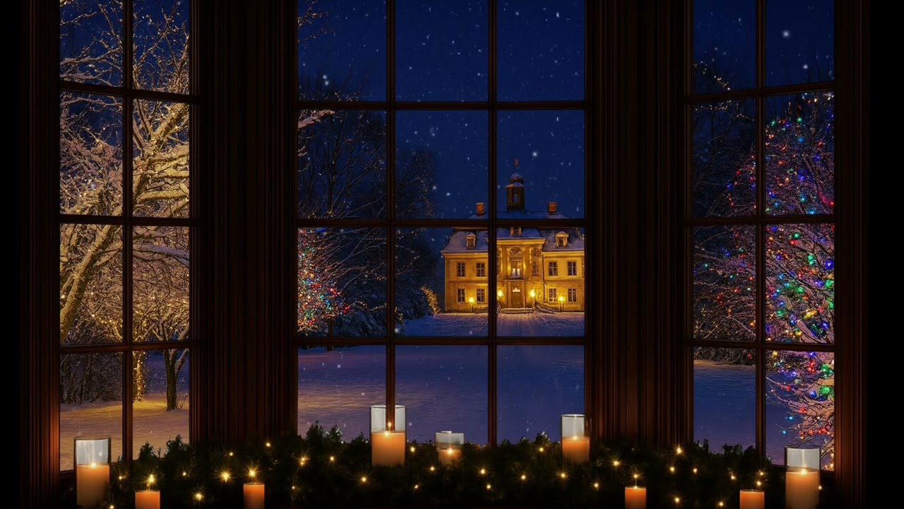 Christmas , Palace window view ❄️🕯️ have a cozy Christmas in your room | 4K projector 