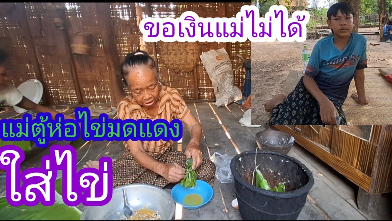 แม่ตู้ห่อไข่มดแดงใสไข่น้องพรไชยบอกขอเงินแม่ไม้ได้#แม่น้องรุ่งบ้านนา #