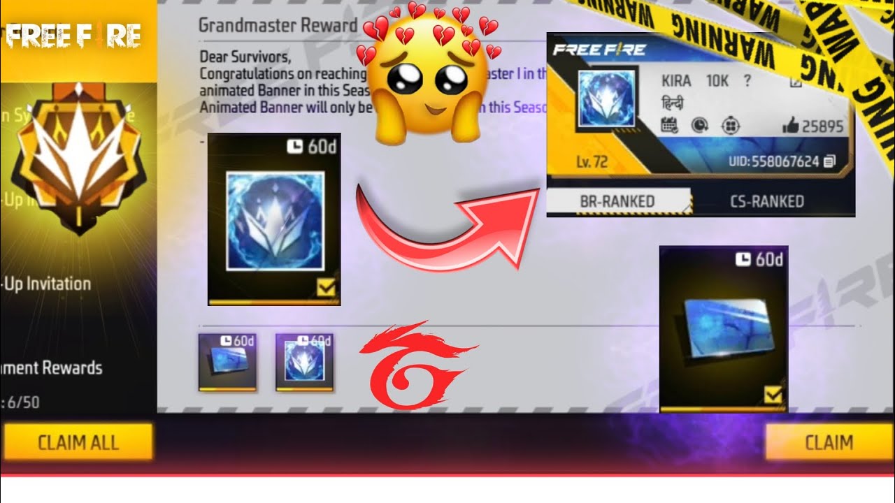 CLAIMING ⚡CS RANK GRANDMASTER 💖 AVATAR BANNER 🥵 #shorts #freefire #rysaas