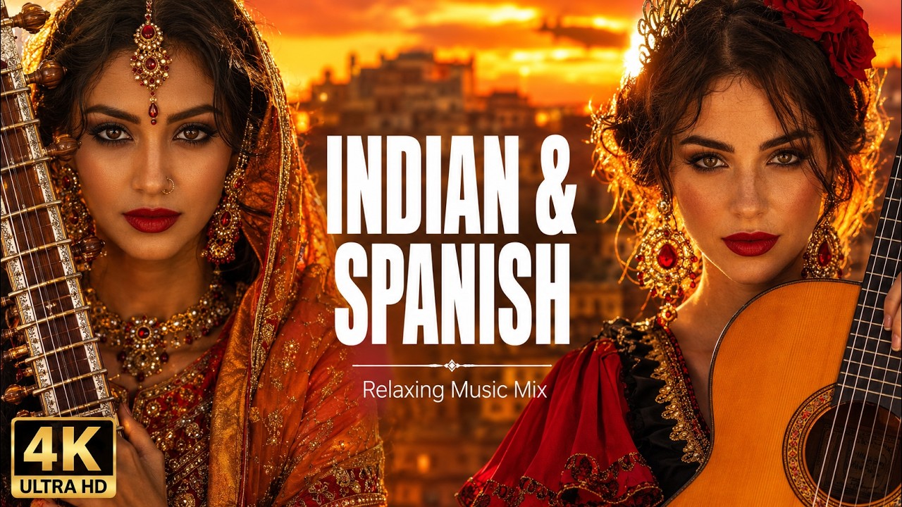 Indian & Spanish Fusion Relaxing Music | Wild Landscapes 4K | Sitar & Guitar