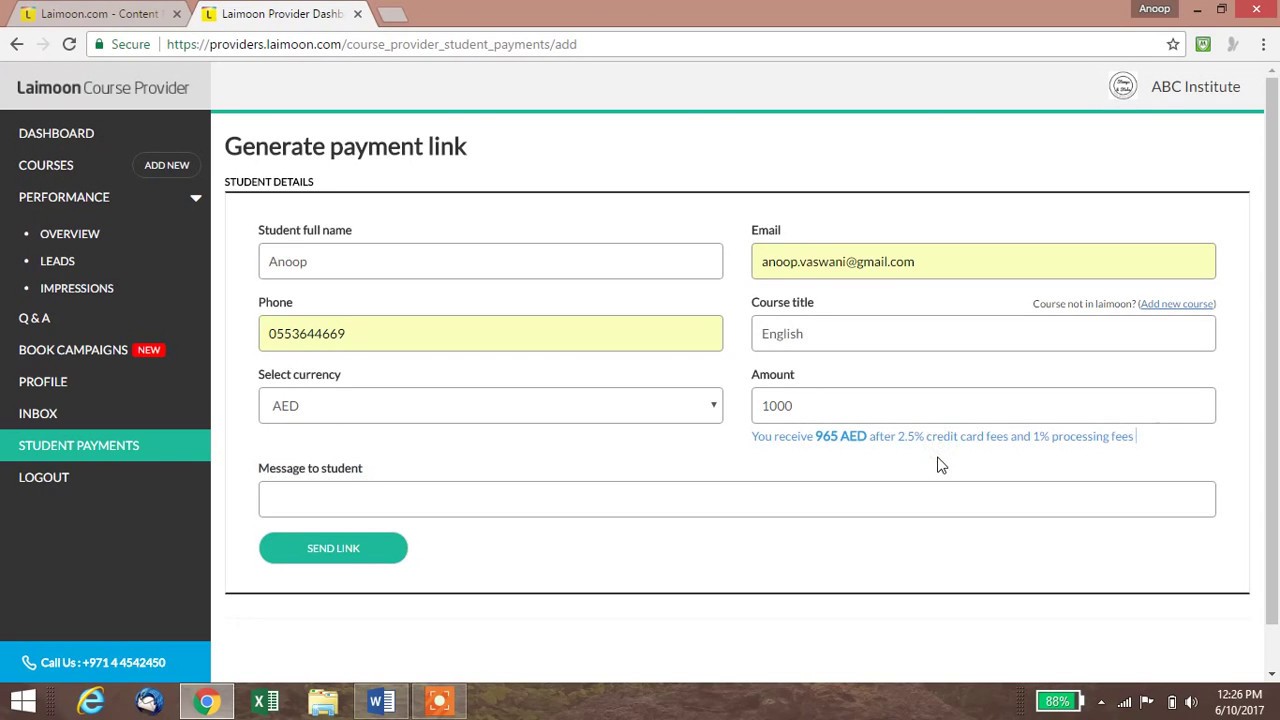 Student Payments on Laimoon