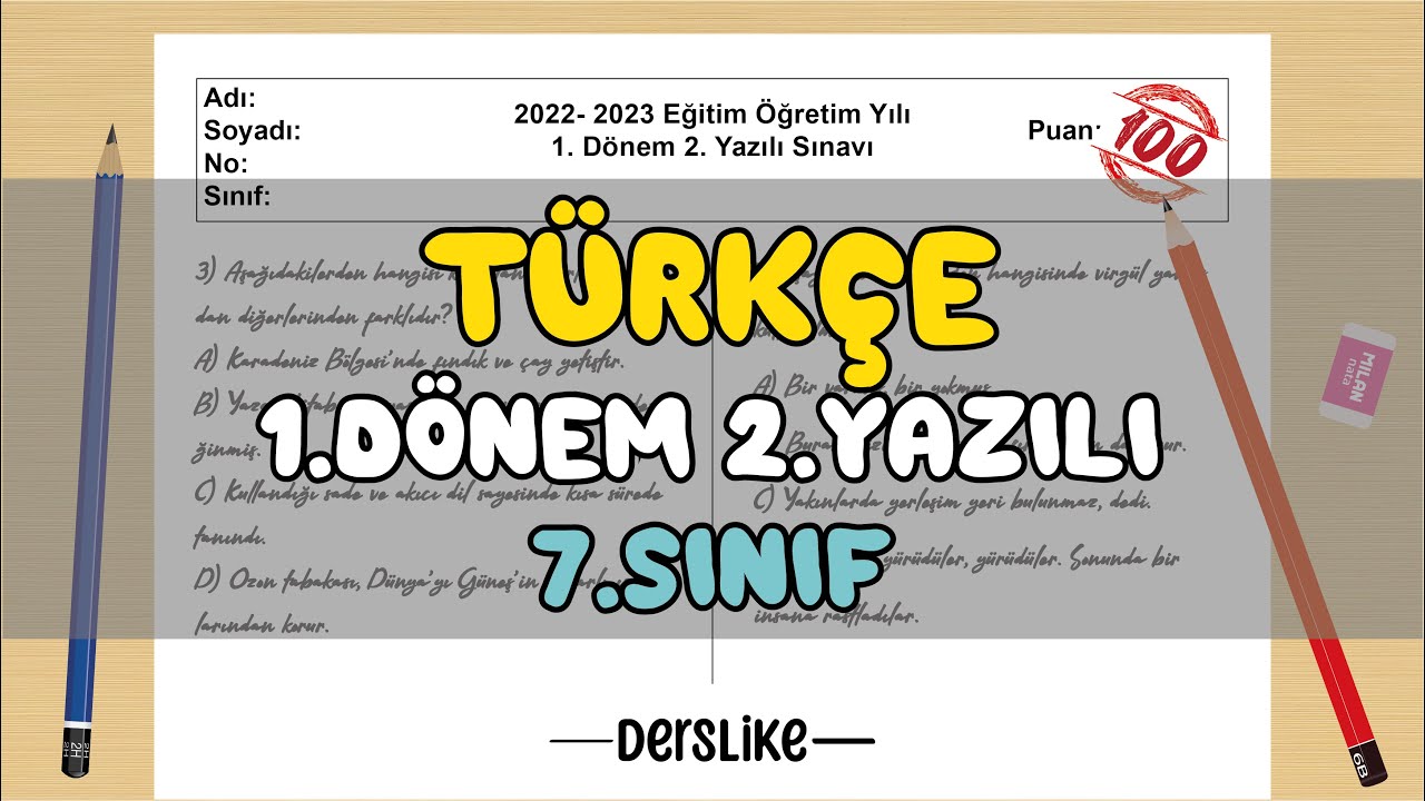 7. Sınıf Türkçe 1.Dönem 2.Yazılı Soruları #2023
