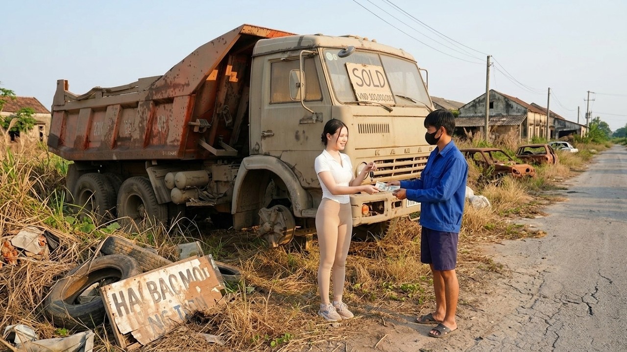 The girl completely restored the abandoned 4-ton truck she bought from a local resident