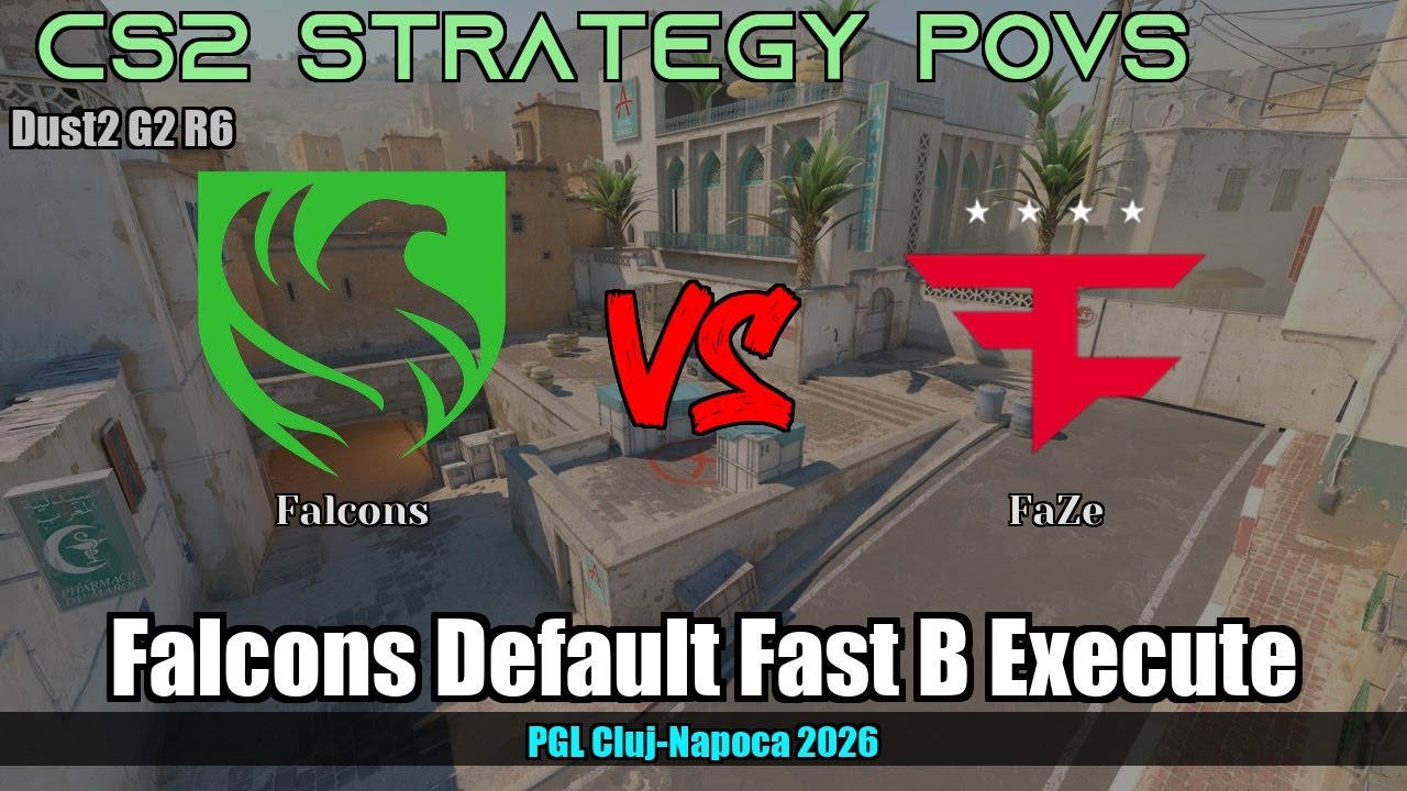 Falcons Default Fast B Execute - Dust2 G2R6 | Falcons | PGL Cluj-Napoca 2026