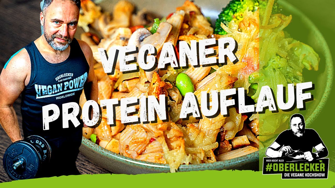 Veganes 2 Gänge PROTEIN-MENÜ. Oberleckerer Nudelauflauf & schlanker Schokopudding.