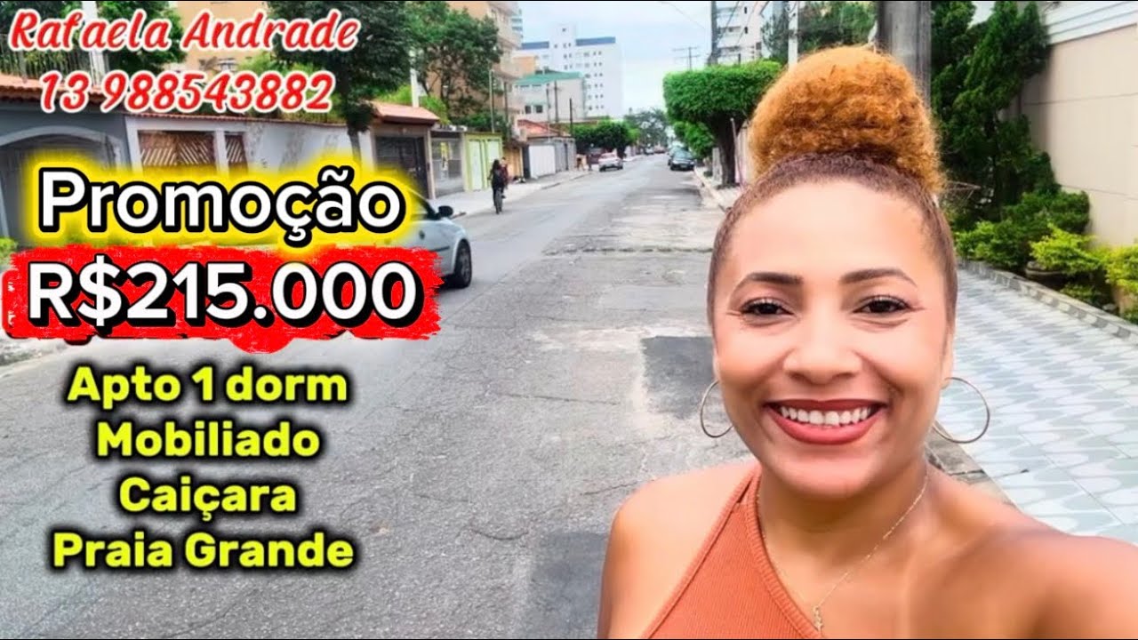 Baixou R$215.000 à vista | 1 dorm, Mobiliado | Caiçara, Praia Grande. OPORTUNIDADE 