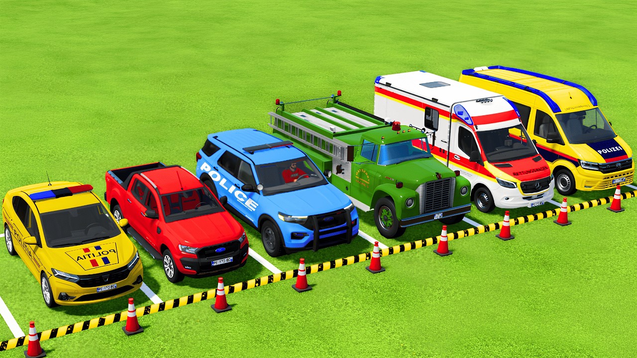 TRANSPORTING POLICE CARS, FIRE DEPARTMENT, AMBULANCE VEHICLES WITH MAN TRUCKS ! Farming Simulator 25