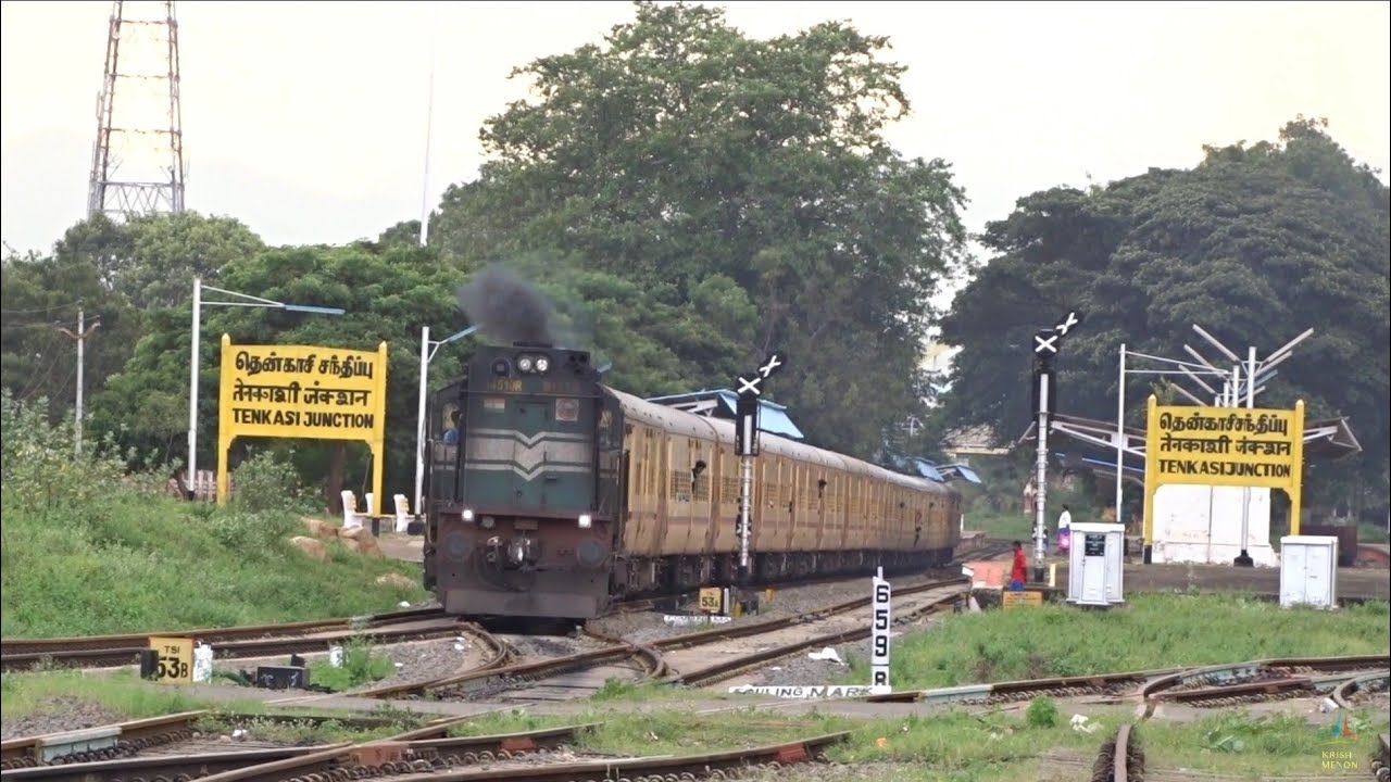 Madurai Express special departing beautiful Tenkasi Junction