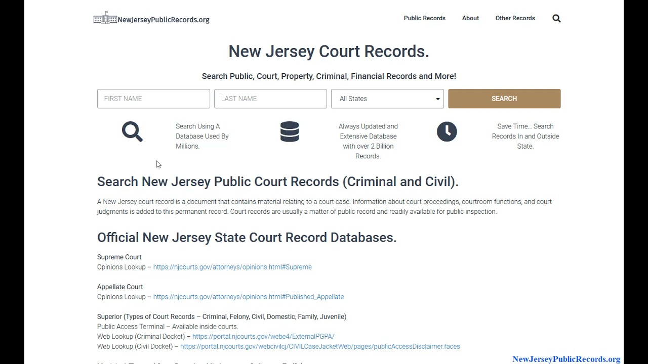 New Jersey Court Records (Search Criminal, Civil, Divorce, Public By Name and Case Online)