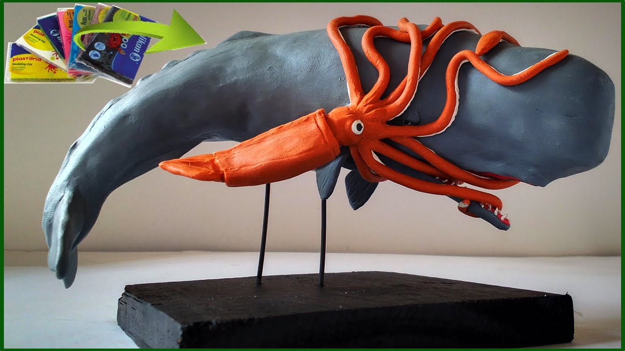 SPERM WHALE VS GIGANT SQUID WITH CLAY/PLASTILINA. Cachalote vs Calamar gigante.