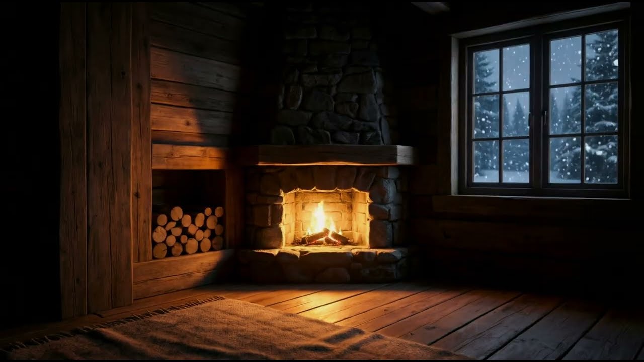Mountain Lodge at Night — Fireplace Silence | Deep Ambient Music for Sleep