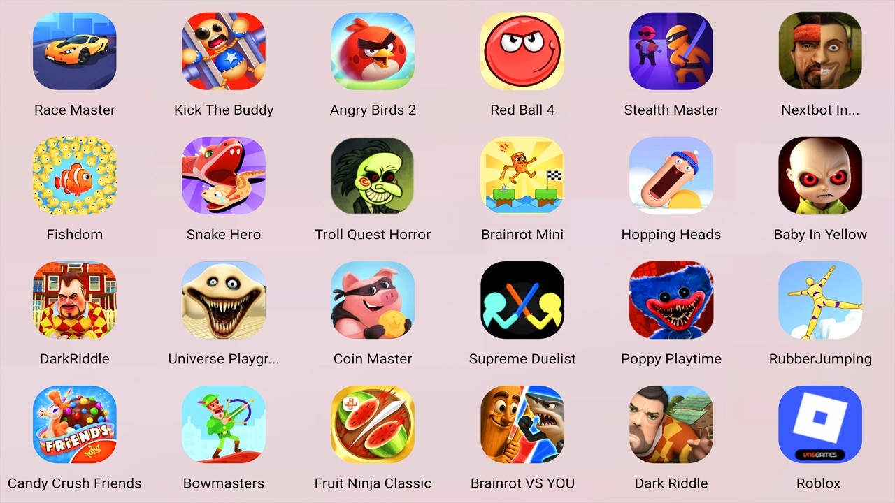 Roblox,Police Head Family,Subway Surfers City,Save The Pets,Thief Puzzle,Find the Alien 2,Ink Game.