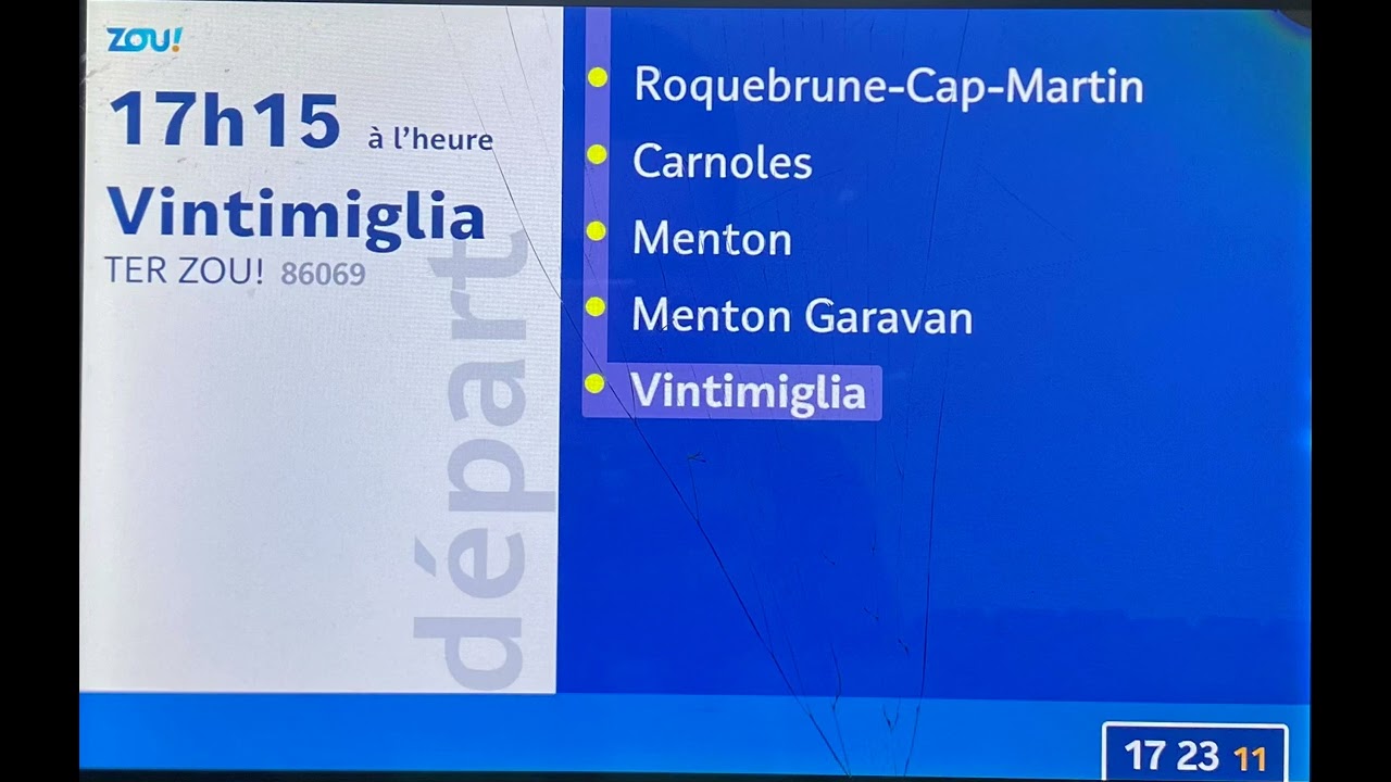 ANNONCE TER ZOU A DESTINATION DE VINTIMIGLIA EN GARE DE MONACO MONTE-CARLO
