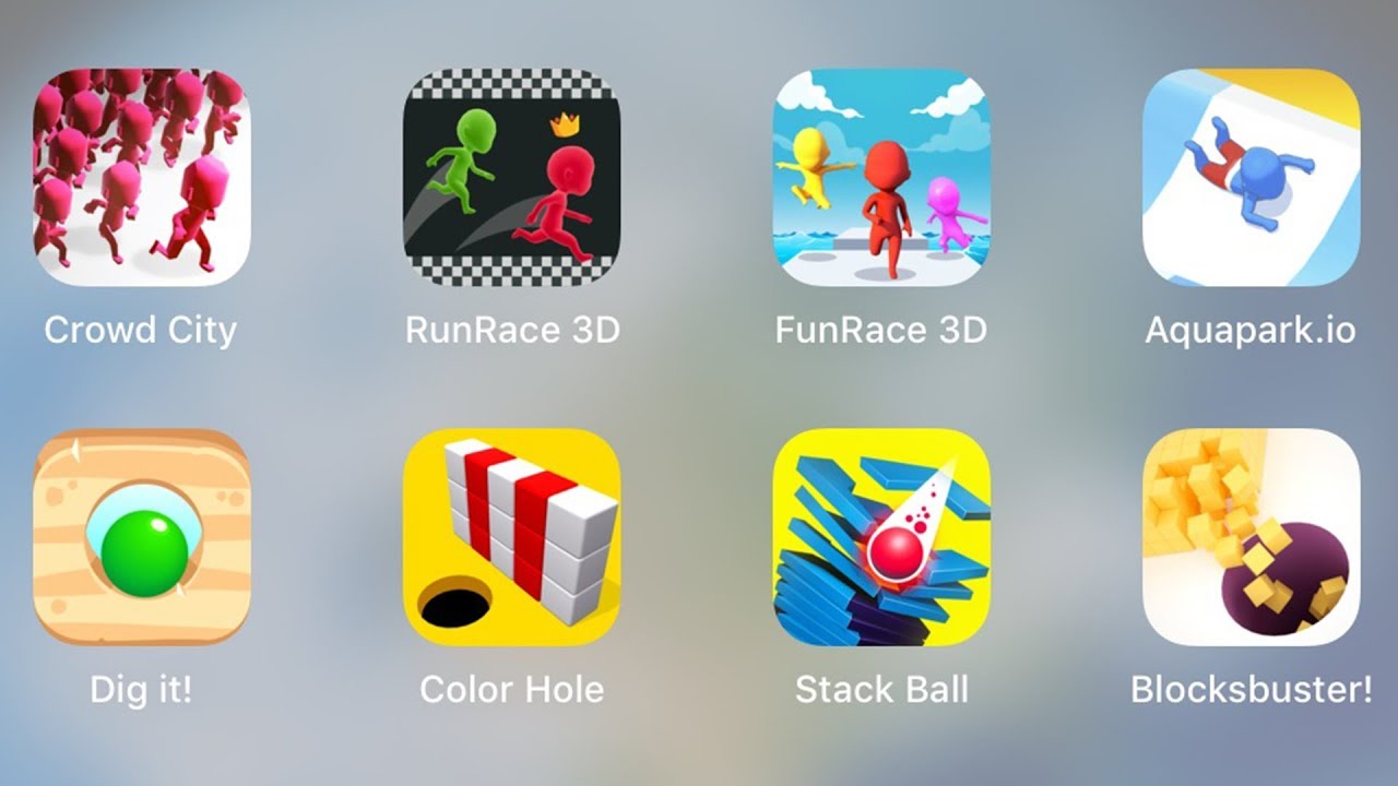Crowd City, RunRace 3D, FunRace 3D, Aquapark.io, Dig It, Color Hole, Stack Ball, Blocksbuster