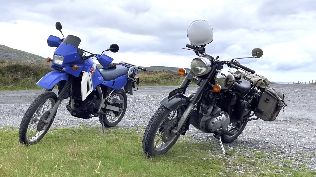 Royal Enfield Bullet 500 ride through Irish hillsides with Kawasaki KLR650