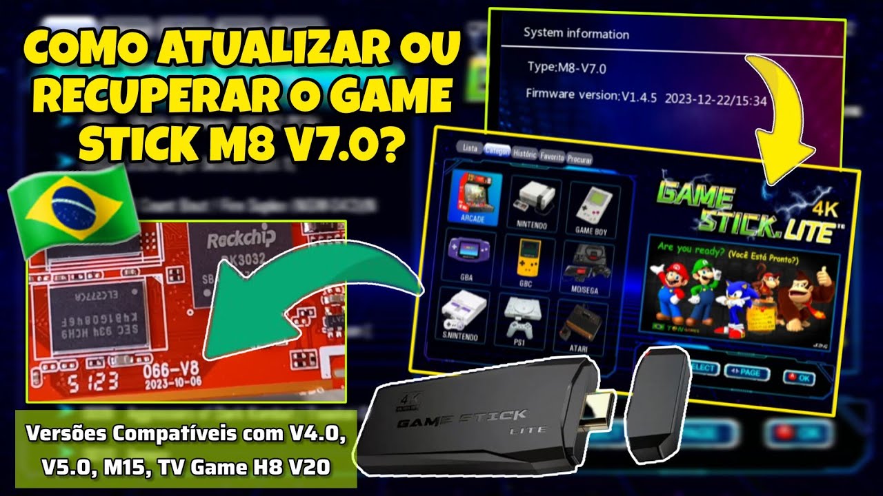 COMO ATUALIZAR OU RECUPERAR O GAME STICK 4K LITE M8 V7.0 E VERSÕES V5.0, V4.0, V20, M15, V7.1, V7.2?