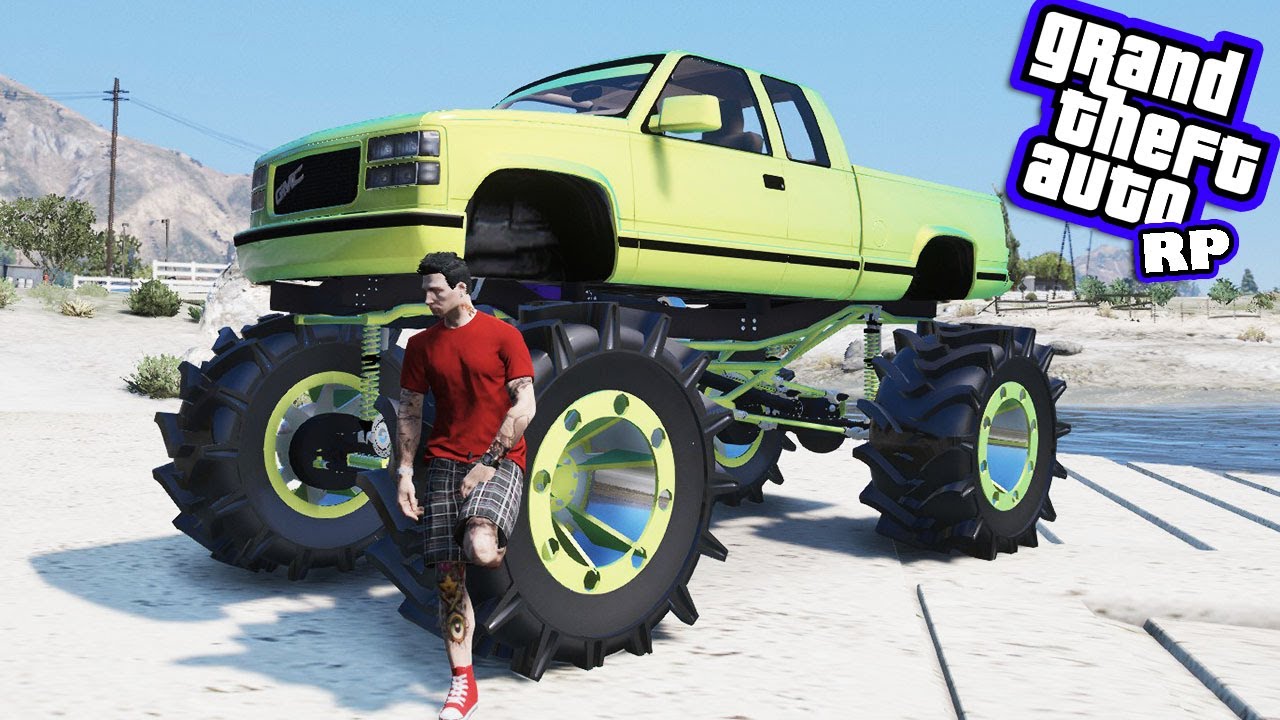 GTA RP - I BUILT A NASTY GMC MUD TRUCK! (JUMPING IT OVER TRUCKS!)