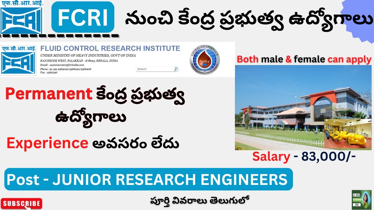 FCRI Recruitment 2026 || Latest Central Government Jobs || All Govt Jobs in Telugu || B.Tech Jobs ||
