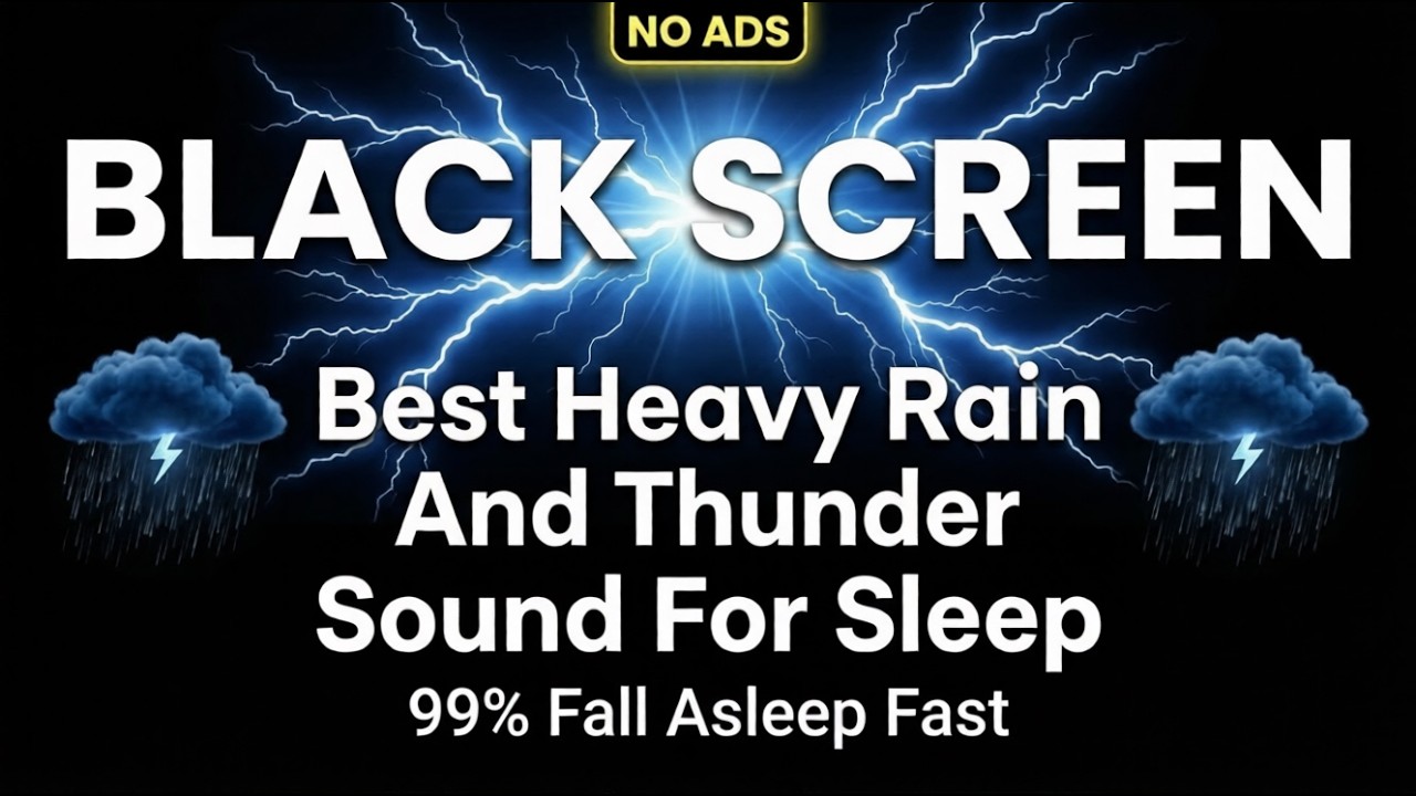 Heavy Rain and Thunder Sounds for Sleeping - Black Screen | 🔴  Deep Sleep & Stress Relief