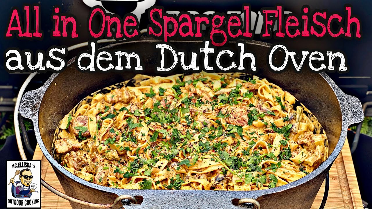 Spargel Fleisch mit Nudeln und Hollandaise aus dem Dutch Oven