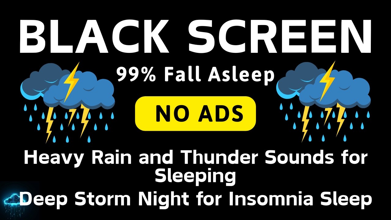Heavy Rain and Thunder Sounds for Sleeping - Black Screen | Deep Storm Night for Insomnia Sleep