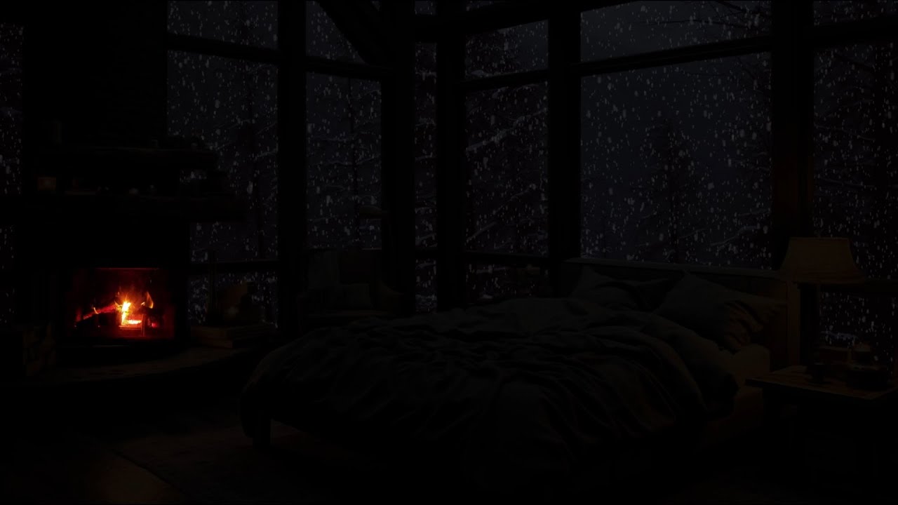 Relaxing Blizzard for Sleep | Snowstorm Sounds with Fireplace Crackling | Deep Sleep, Relax 😴