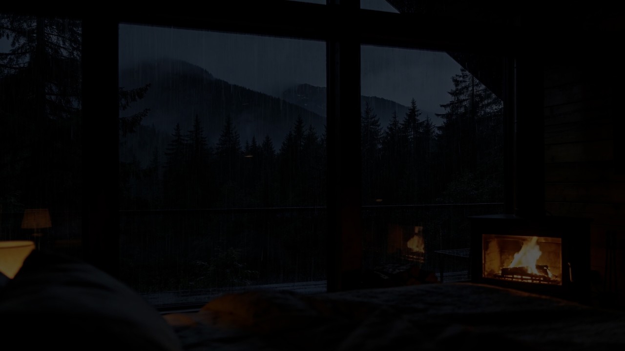 Rainy Mountain Night Sleep 🌧️ Cozy Fireplace & Window Rain Sounds | Deep Sleep ASMR (No Ads)