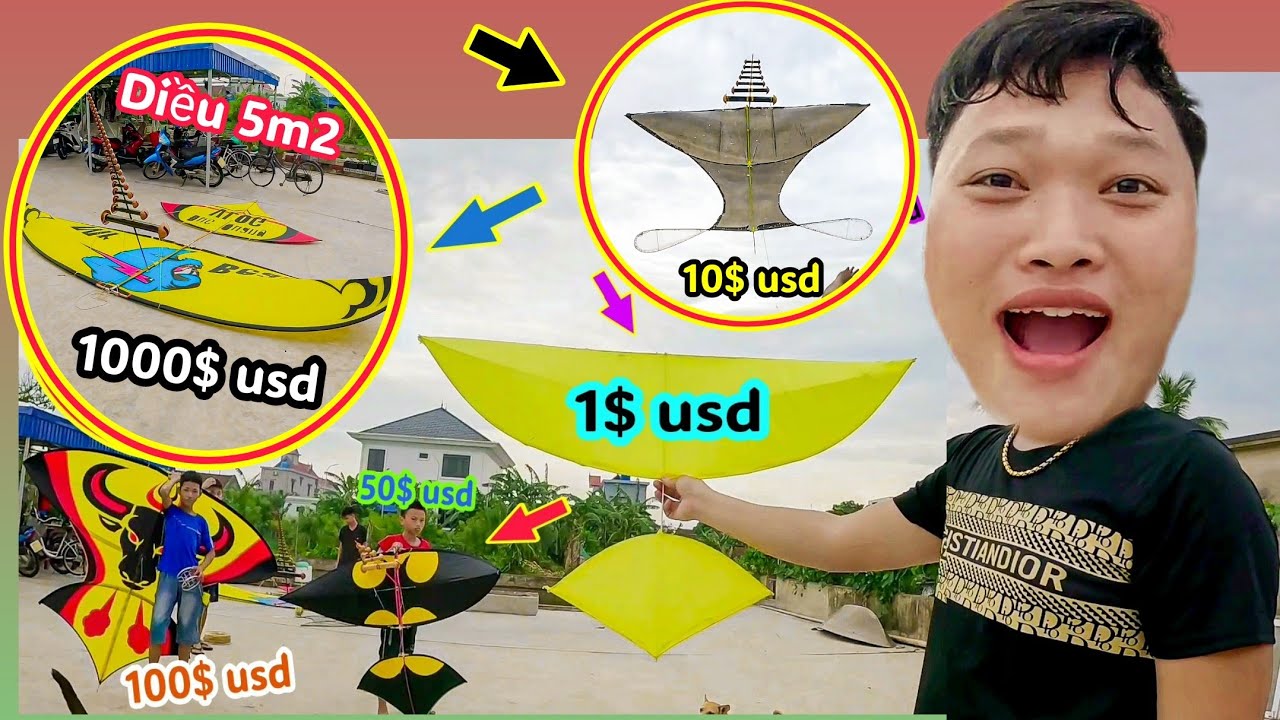 Diều giá rẻ 1 đô la so với diều VIP 1000 đô la | Small Kite 1$ and Giant Kite 1000$
