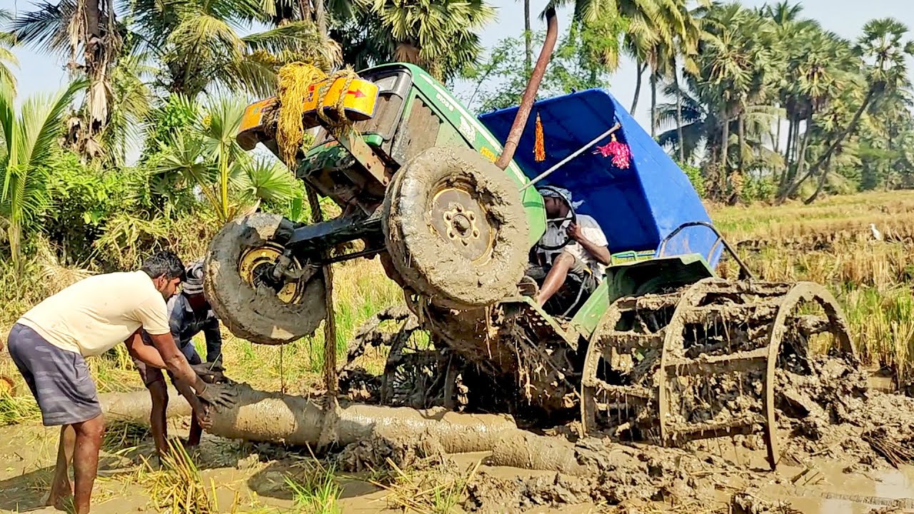 JOHN DEERE 5103 Front Tyres FLYING in Mud Challenge! 50HP Tractor Stuck in Mud - Tractor Video