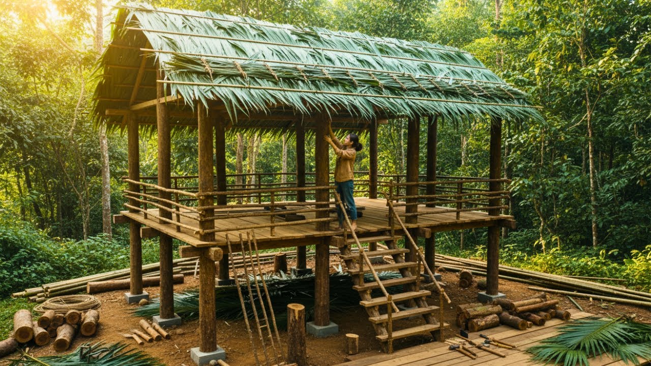 30 Days Building a Shelter | The Journey to Completing a Bamboo House in the Forest