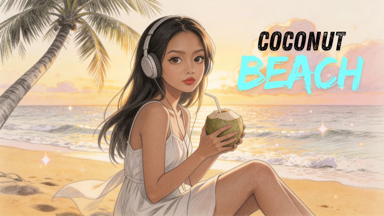 Coconut Beach Sunrise 🥥🌅 Tropical LoFi Chill |  Relax & Study | Peaceful Island Vibes Music