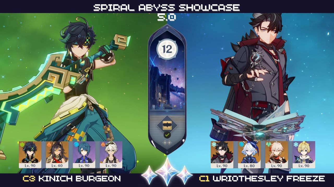 Spiral Abyss 5.0 - Floor 12 | C3 Kinich Burgeon and C1 Wriothesley Freeze [9 stars]