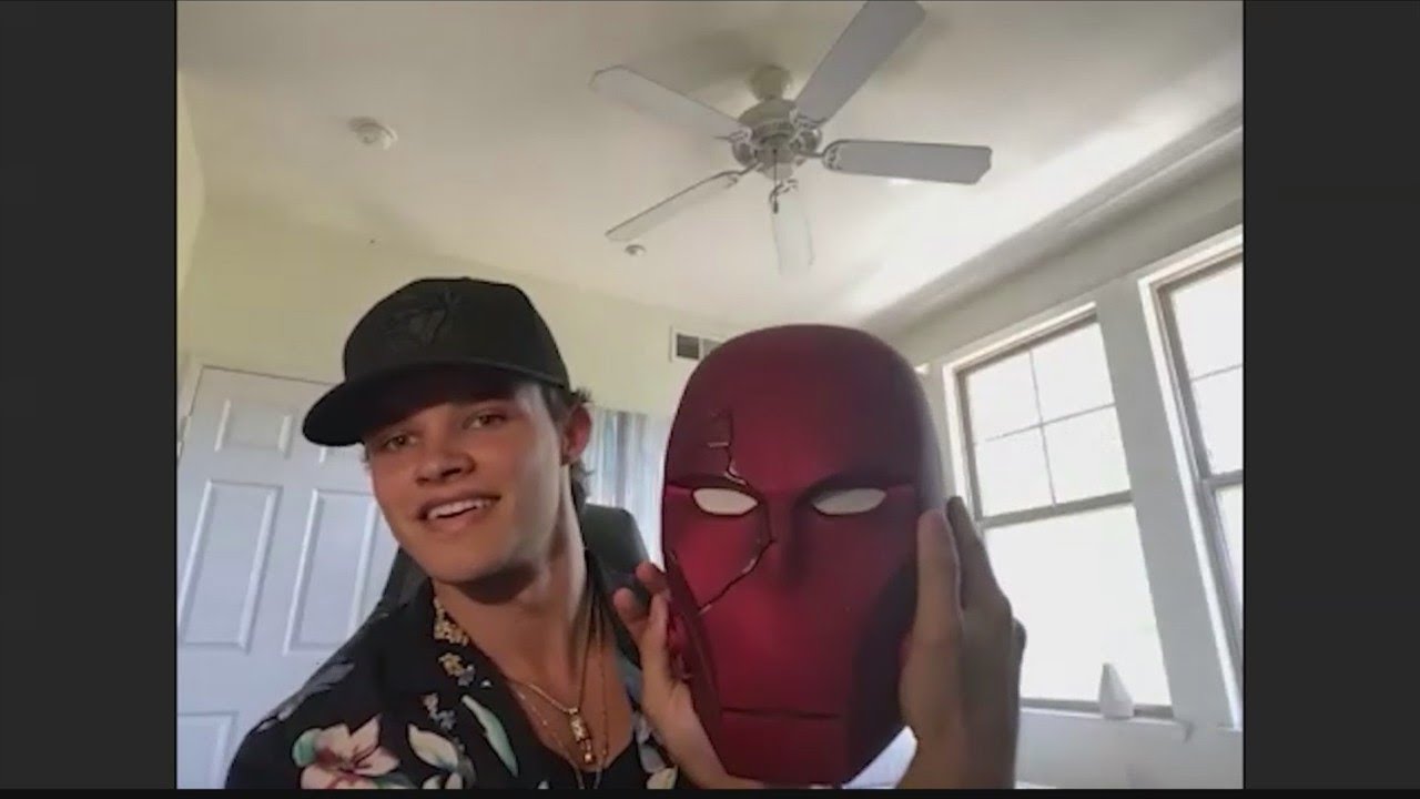 Curran Walters showing off Red Hood mask