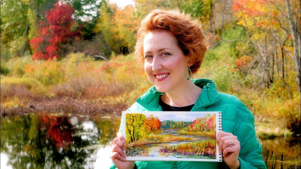 Autumn Stream Watercolor Paint On Location in Maine // Peak Fall Foliage