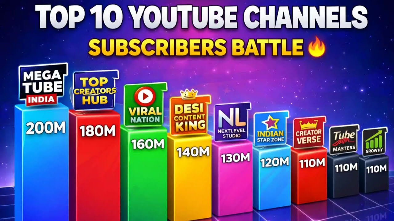 #Top10YouTubers#SubscribersBattle#YouTubeComparison#BarChartRace#IndianYouTubers