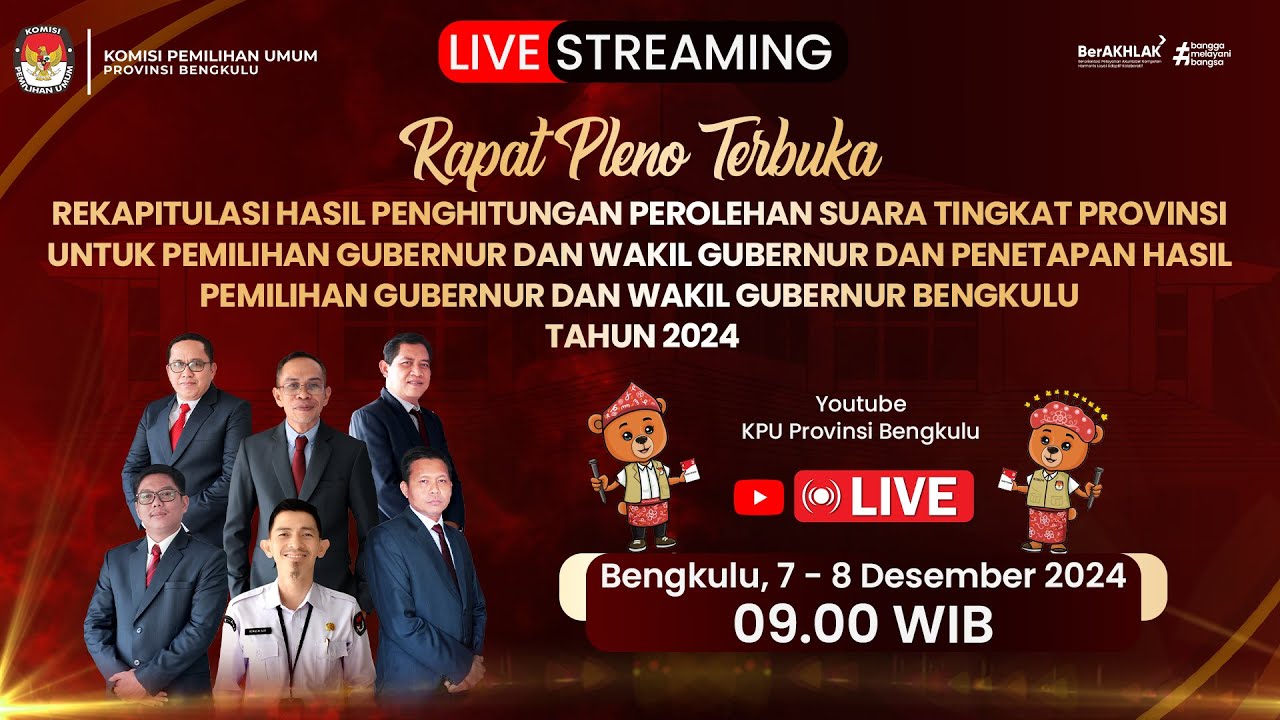 Rapat Pleno Rekapitulasi Hasil Penghitungan Perolehan Suara Pilkada Provinsi Bengkulu Tahun 2024